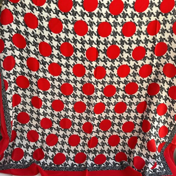 Bill Blass Polka Dot Silk Scarf, Houndstooth, 34x34 NWT Vintage - Picture 2 of 8